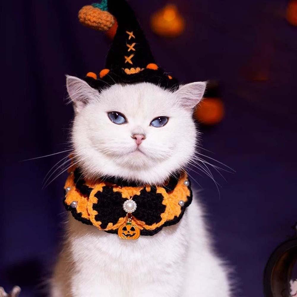 Creative Breathable Halloween Pets Costumes Clothes Ghost Halloween Cat Headgear Pumpkin Hollow Cat Woven Hat Bib Photos Props