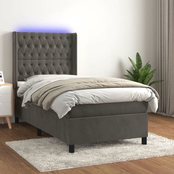Maison Exclusive - Sommier à lattes de lit matelas LED Gris foncé 90x200cm Velours