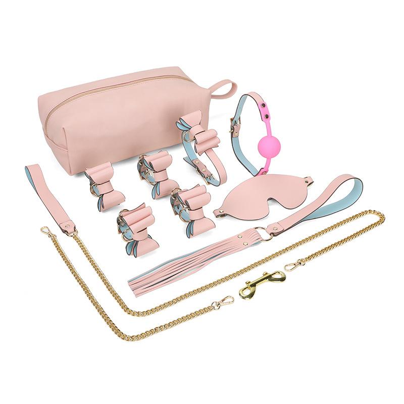 Genuine Leather  Bondage Kits Sex Toys for Couples Handcuff Ankle Cuffs Collar Gag Hogtie Restraints SM Set Adult Love Games