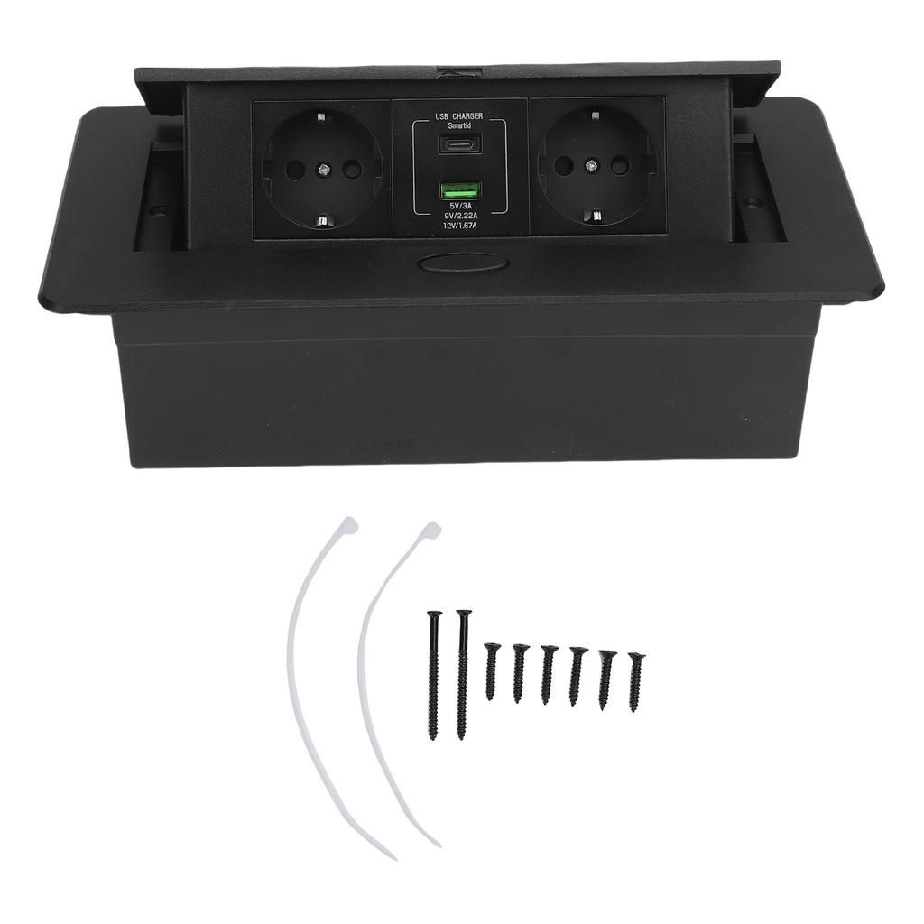 Desktop Socket Box 2 Prong Outlets USB Type C 20W Fast Charging Recessed Power Strip for Home