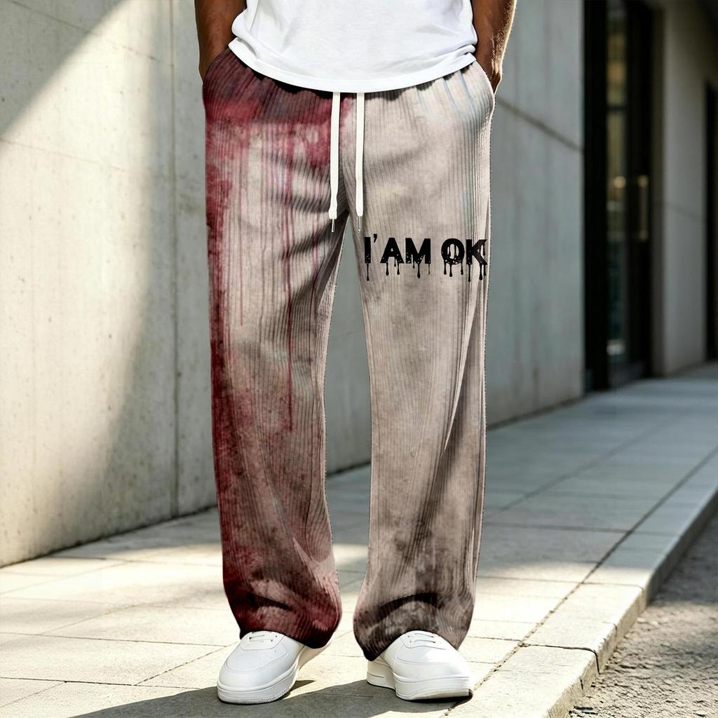 Men's Knit Halloween Print Pants, Long Length Casual Bottoms