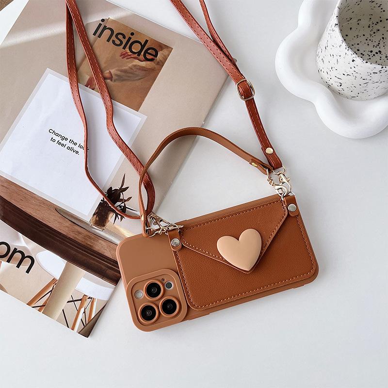 

For IPhone Crossbody Wallet Card Holder Mobile Phone Case for Apple 17 Portable Rope 15 Love 14 Fine Holes 16 All-inclusive Soft For iPhone 7/8/SE 2020