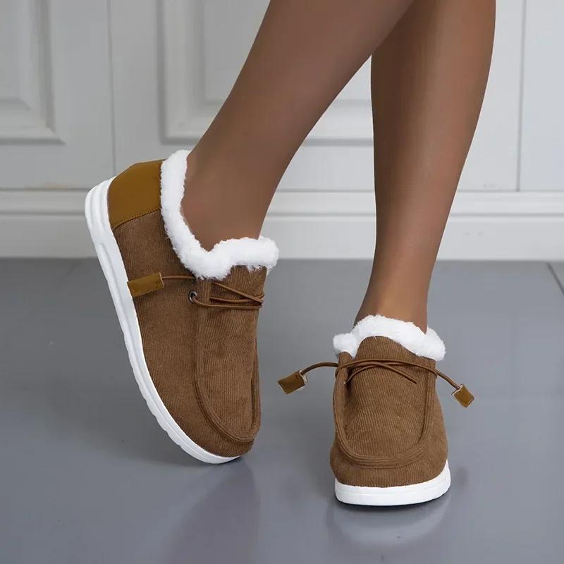 Women Flat Plush Single Shoes Female Canvas Flats Women Autumn Winter New Fashion Comfortable Casual Shoes Plus Size 36-43