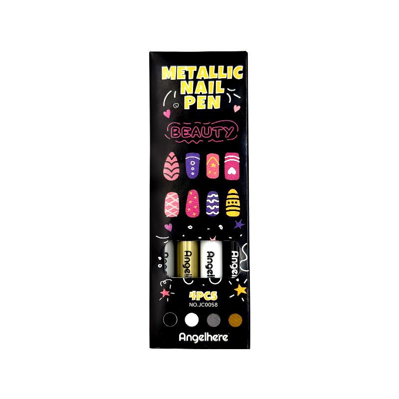 

4 Metallic Color Acrylic paint pen Set, Nail Polish Pens Nail Point Graffiti Dotting Pen Drawing Liner Brush for DIY Nail Art