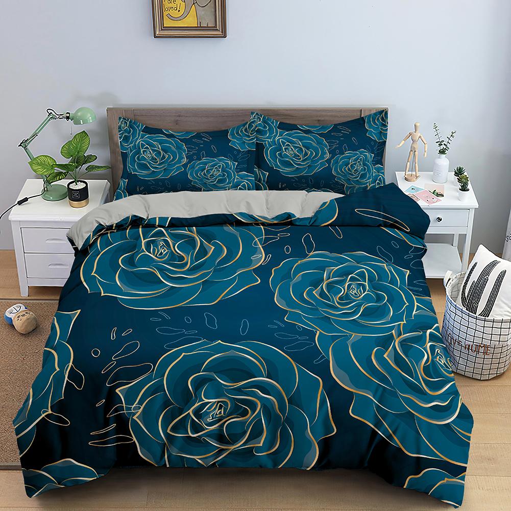 Tropické květy King Queen Ložní souprava Barevný Vintage Květinový Povlak na přikrývku Zelené listy Povlak na přikrývku Polyesterový Povlak na peřinu