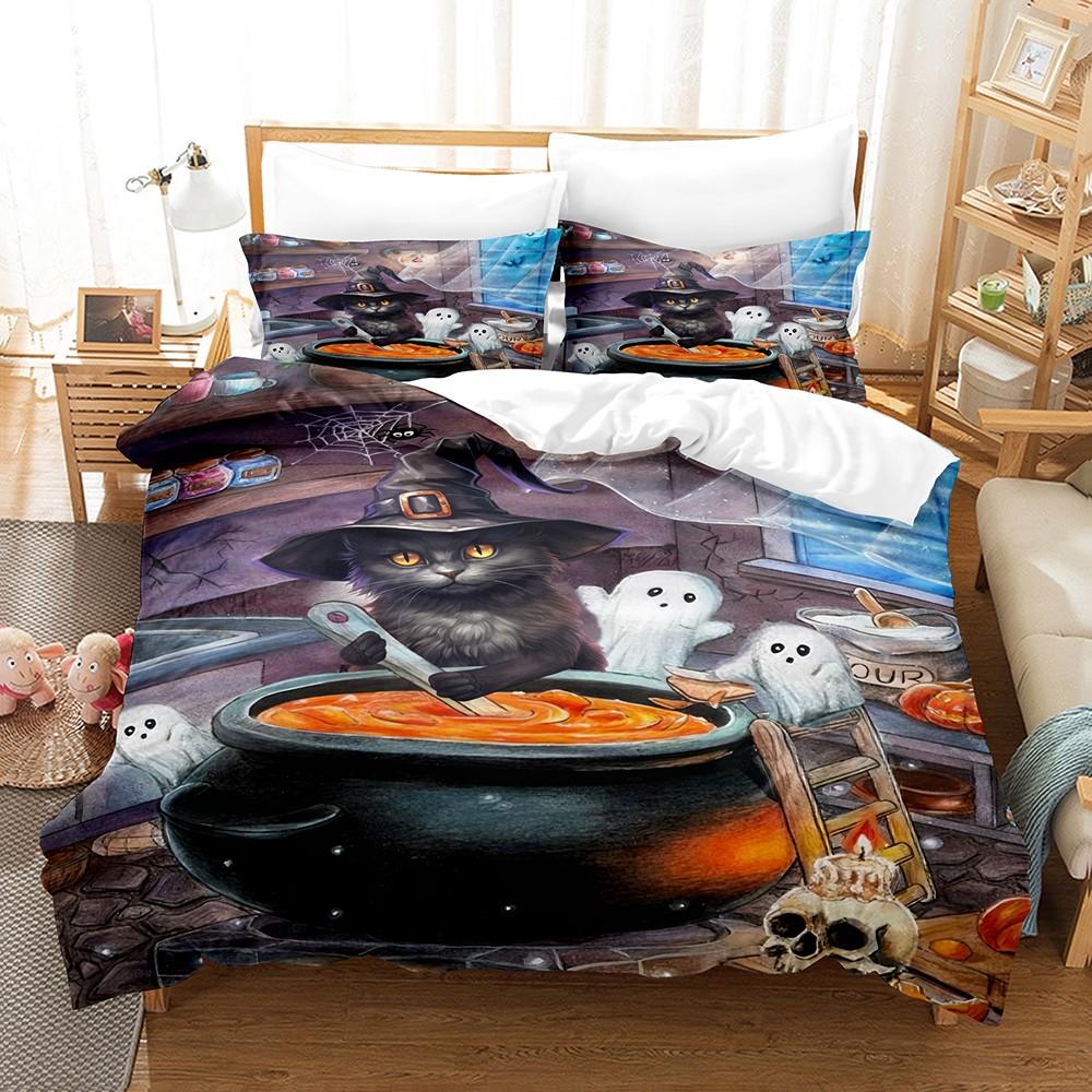 

Spooky Halloween Bedding Set 3PCS - Horror Anime 3D Printed Duvet Cover Gothic Ghost Design for Autumn Winter EU Single(135*200cm)3pcs