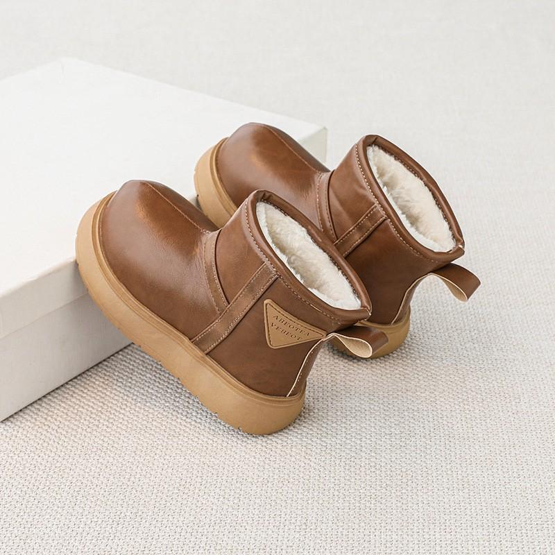 Kids Warm Fleece Lined Thick Sole Waterproof Ankle Snow Boots Casual Winter Slip On Shoes 26 темно-коричневого
