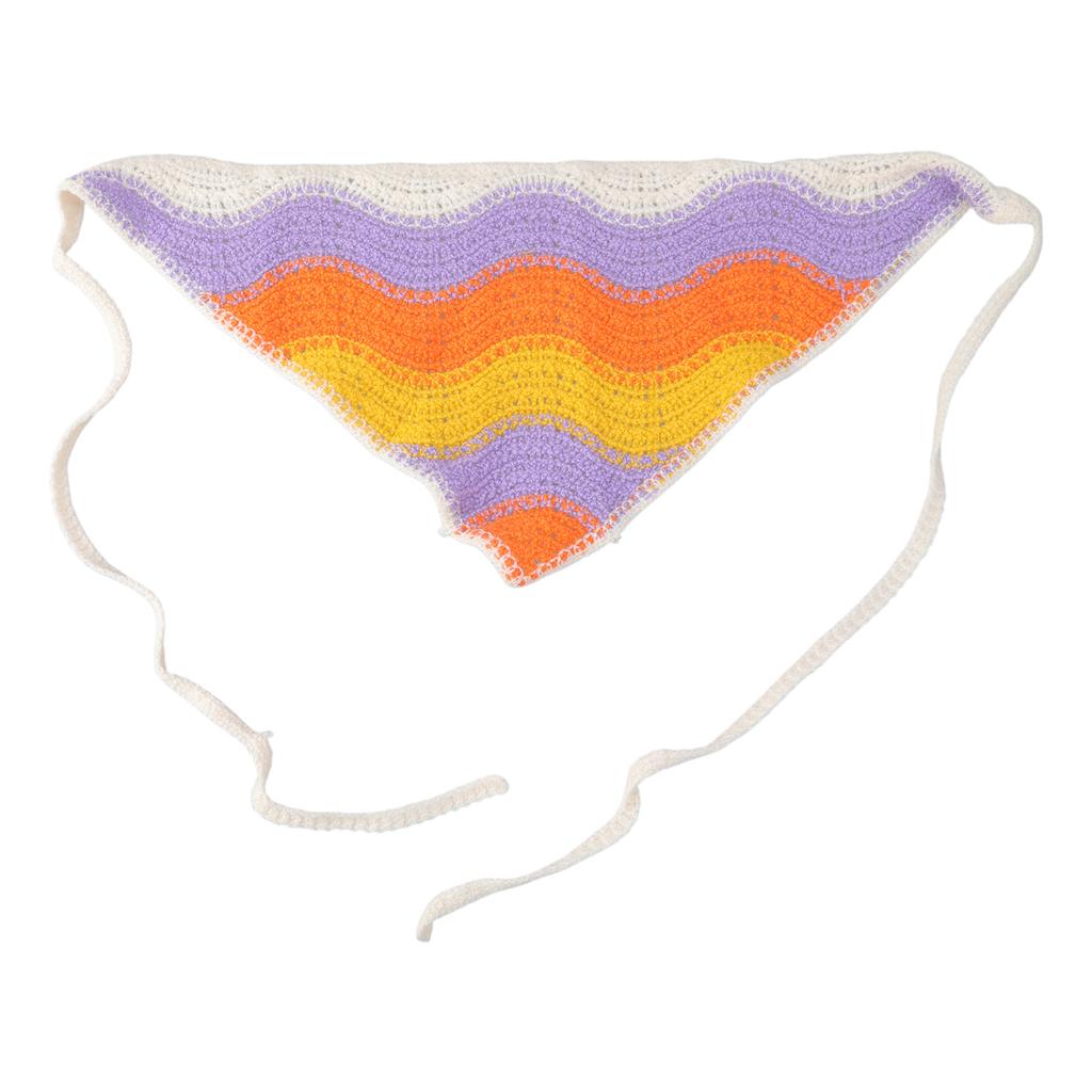 Knitted Stripe Triangle Scarf Lovely Crochet Hair Kerchief Tie Back Stripe Pattern Elegant Turban for Girls Photo Props