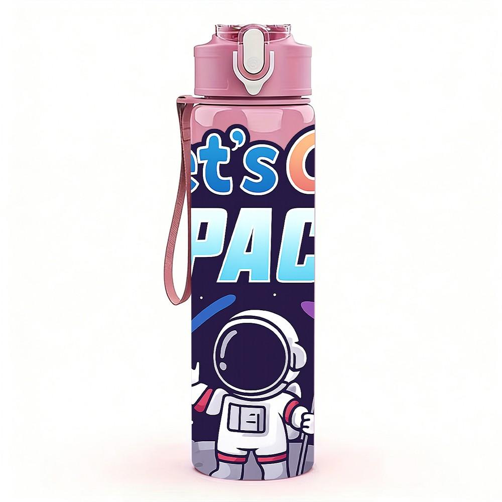 1PC Lets Go Space Astronaut 750ml Color Plastic Sports Water Bottle Leakproof Flip Straw Lid Suitable for Sports Office Home Use