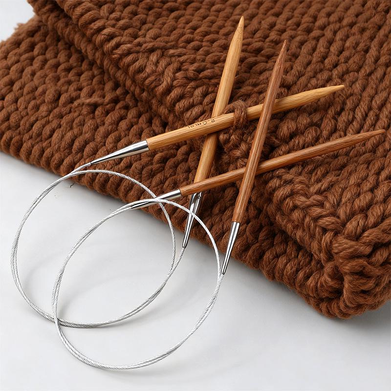 Bamboo & Stainless Steel Circular Knitting Needles Set for Wool Scarves & Cuffs