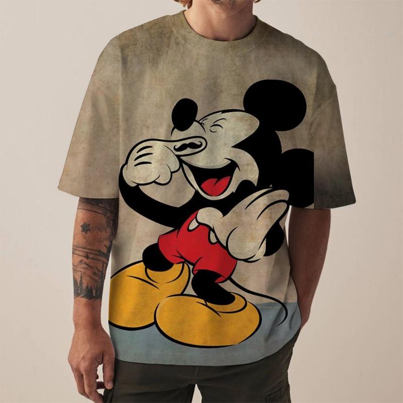 Disney New Men's T-Shirt Fashion Mickey Mouse print T-Shirts for Men Summer Casual Round Neck Tops Short Sleeve Oversized Funny