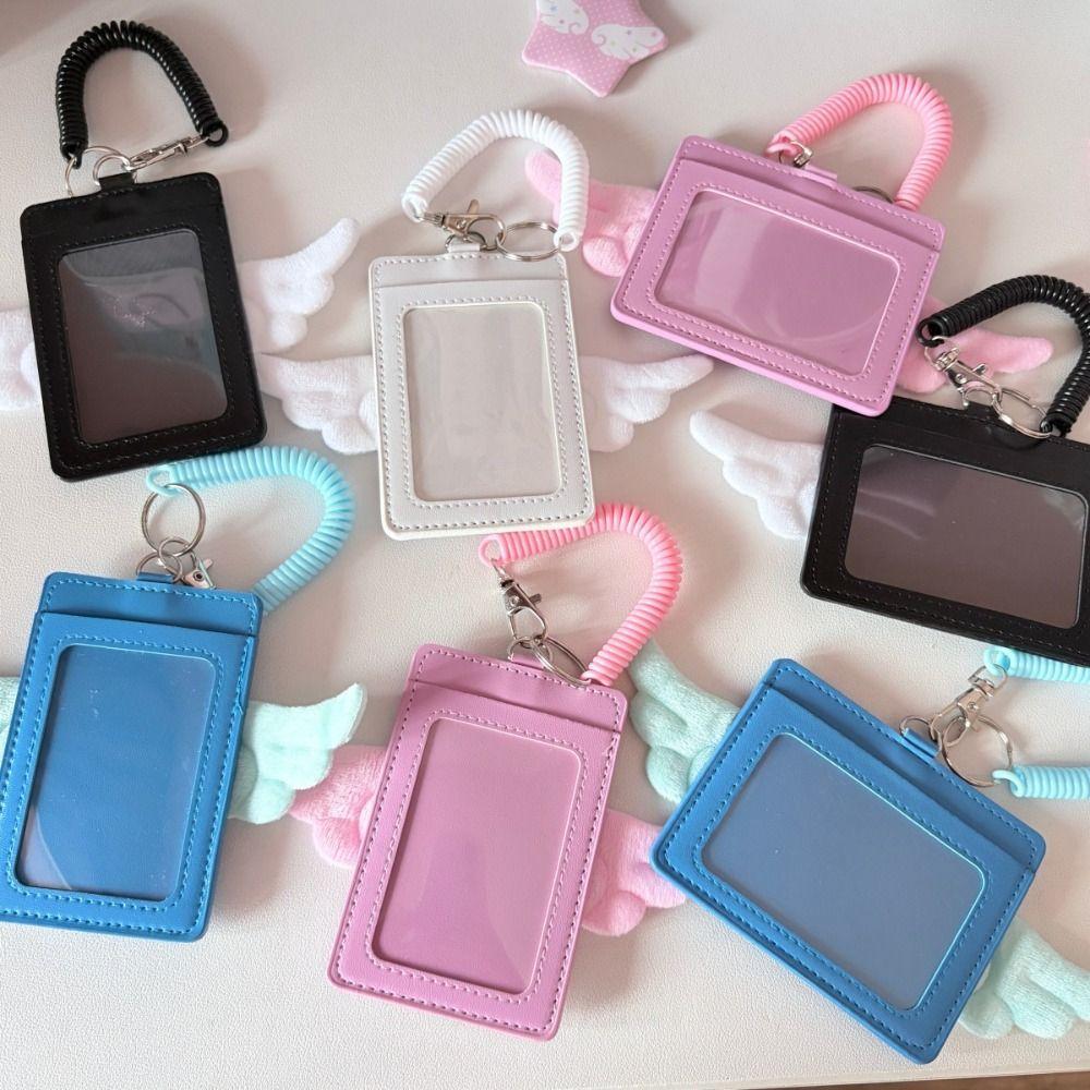 PU Leather Kpop Photocard Holder 2 Card Slot Photo Display Credit ID Card Protective Case Angel Wings Keychain Card Bag