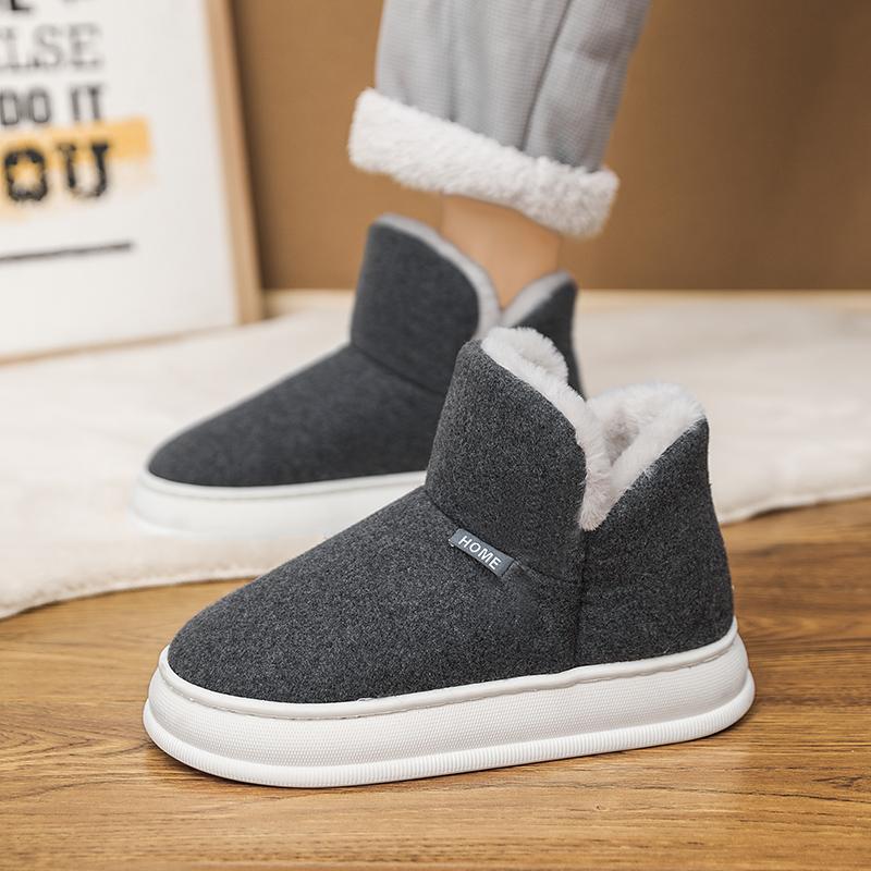 Baumwollpantoffeln Wintertasche Absatz warm Samt dicker Boden Haus Innen- und Außenbereich tragen PU-Leder Baumwollschuhe