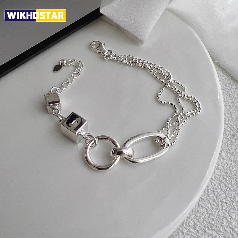 925 Sterling Silver Bracelet Geometric Cube Circle Punk Asymmetric Beaded For Woman Girl Fashion Jewelry Gift Dropship Wholesale