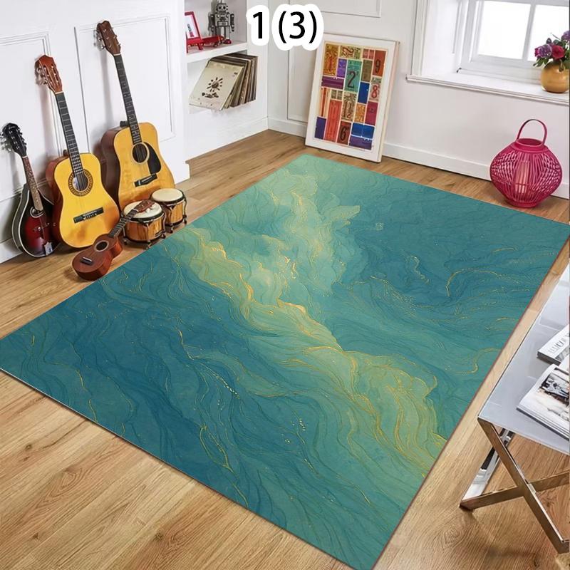 Luxuriöser Rechteckiger Teppich in Türkis und Gold Marmor Abstrakt Kunst Textur Rutschfeste Fußmatte für Wohnzimmer Schlafzimmer Elegante Heimdekoration
