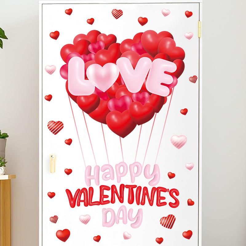 Valentine's Day Atmosphere Decor Stickers Heart-shaped Romantic Sweetheart Balloon Stickers For Glass Windows Display Windows