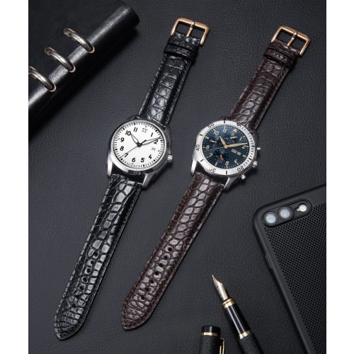 BINLUN Genuine Leather Watch Band with Crocodile Pattern, Quick Release, Replacement Strap for Men and Women, 18mm, 19mm, 20mm, 21mm, 22mm, Breathable