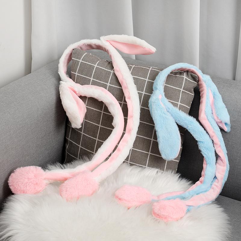 Lindo Gorro de Orejas de Conejo Brillante Diadema Dulce Puede Mover Orejas de Conejo Juguete de Peluche Aro para el Pelo Fiesta Po Accesorios Sombrerería Regalo