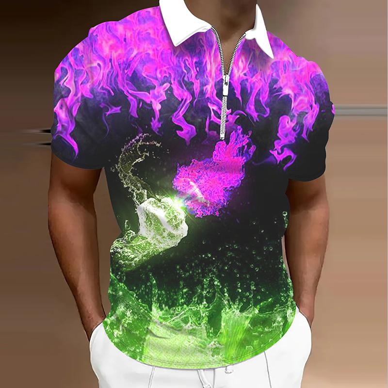 

Мужская рубашка поло повседневная на молнии с коротким рукавом модная повседневная на молнии летняя весенняя рубашка стандартного кроя с 3D-принтом 8XL фиолетовый