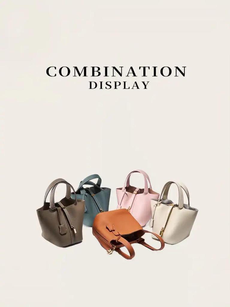 Women's Genuine Leather Bucket Bag - Top Layer Cowhide, Versatile Vegetable Basket Handbag