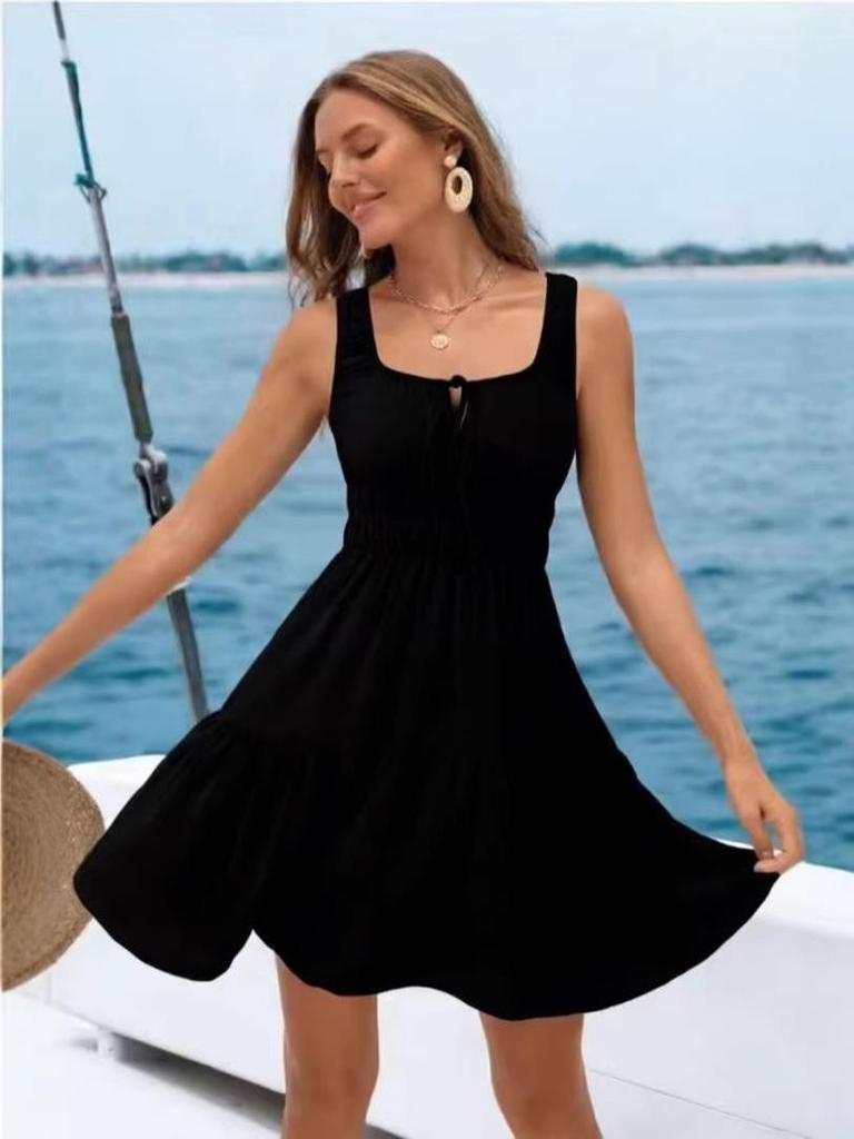 Women's Summer Sleeveless Vest Mini Dress with Elastic Waist