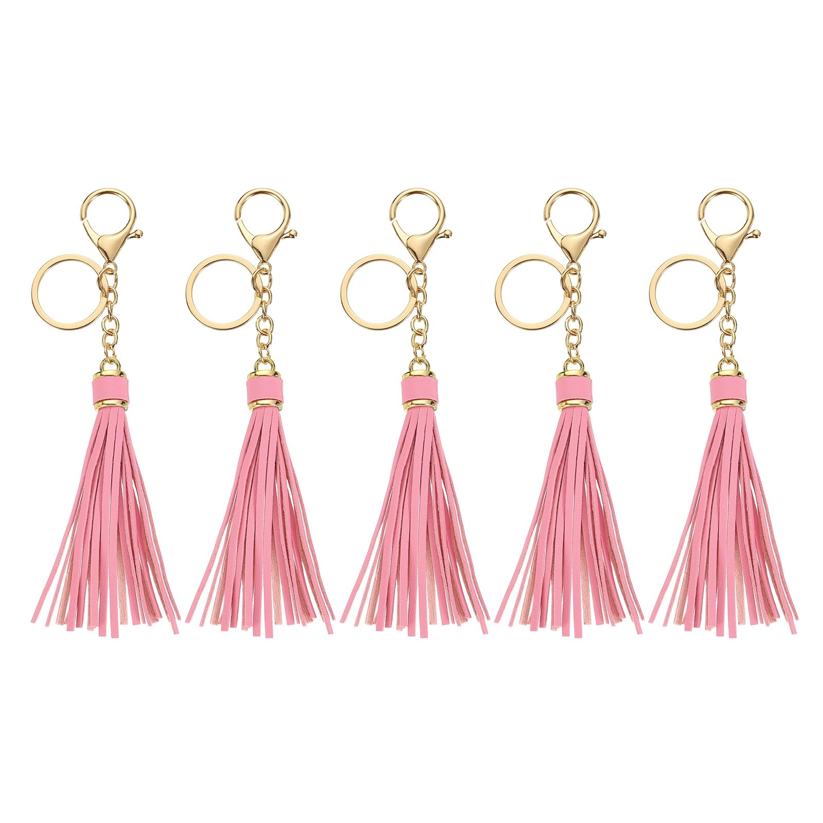 

uxcell 5-Piece Set of Leather Keychain Tassels for Women, Lobster Buckle Key Rings for Handbags, Wallets, and DIY Crafts, Pink