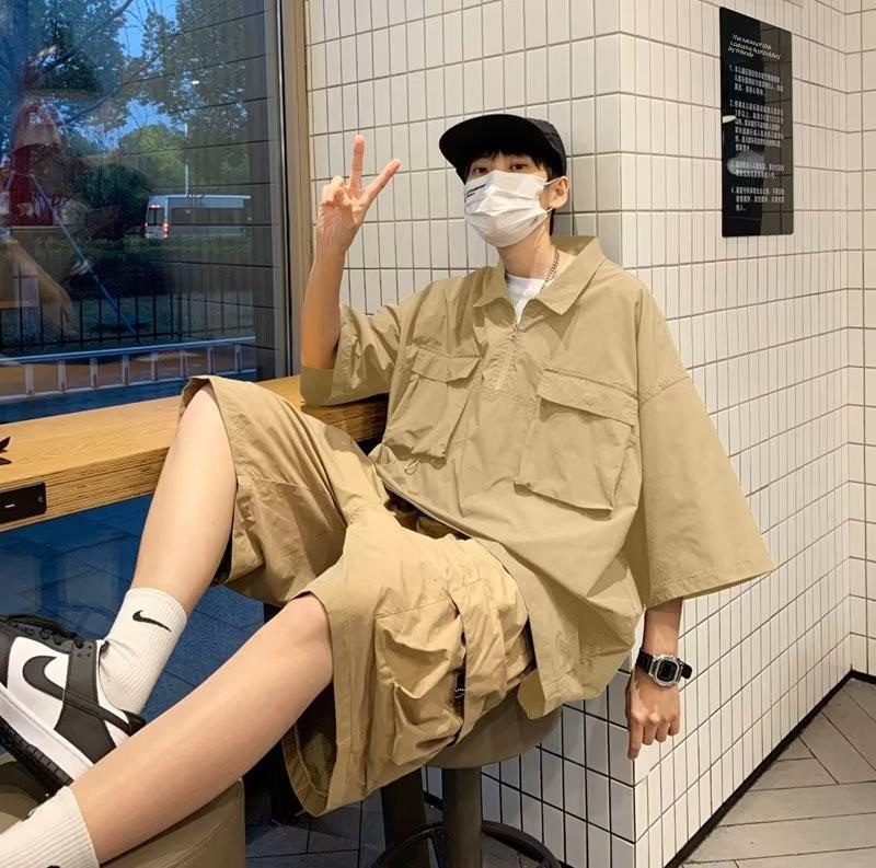 Men's Summer Casual Sportswear Set: Cross-Border Short-Sleeved Shirt and Shorts - Cool and Handsome Street Style Workwear.