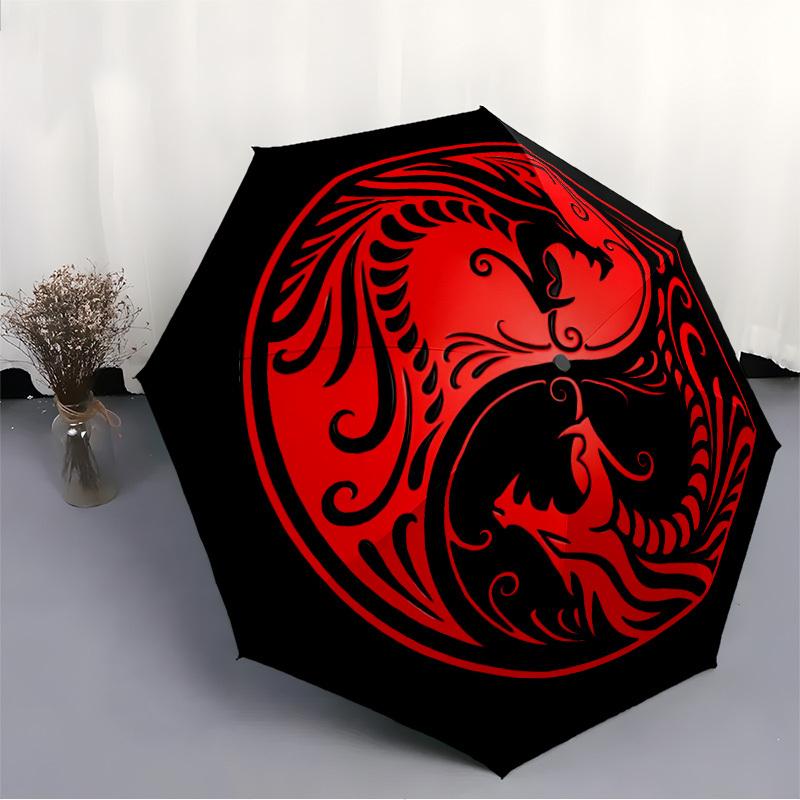 1pc Yin Yang Dragons Automatic Open/close, Heavy-Duty Iron Frame & 8-Rib structure, Compact Folding Umbrella for Women/Men, All-Season Travel, Hallowe