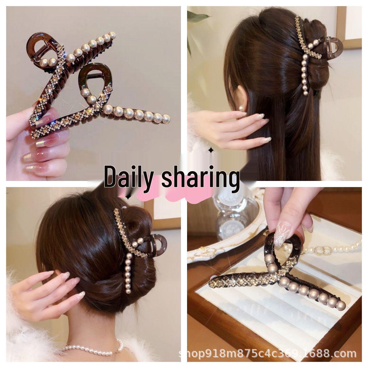 2025 Luxury Women s Rhinestone Pearl Hair Claw: Lightweight and Versatile Bun Clip