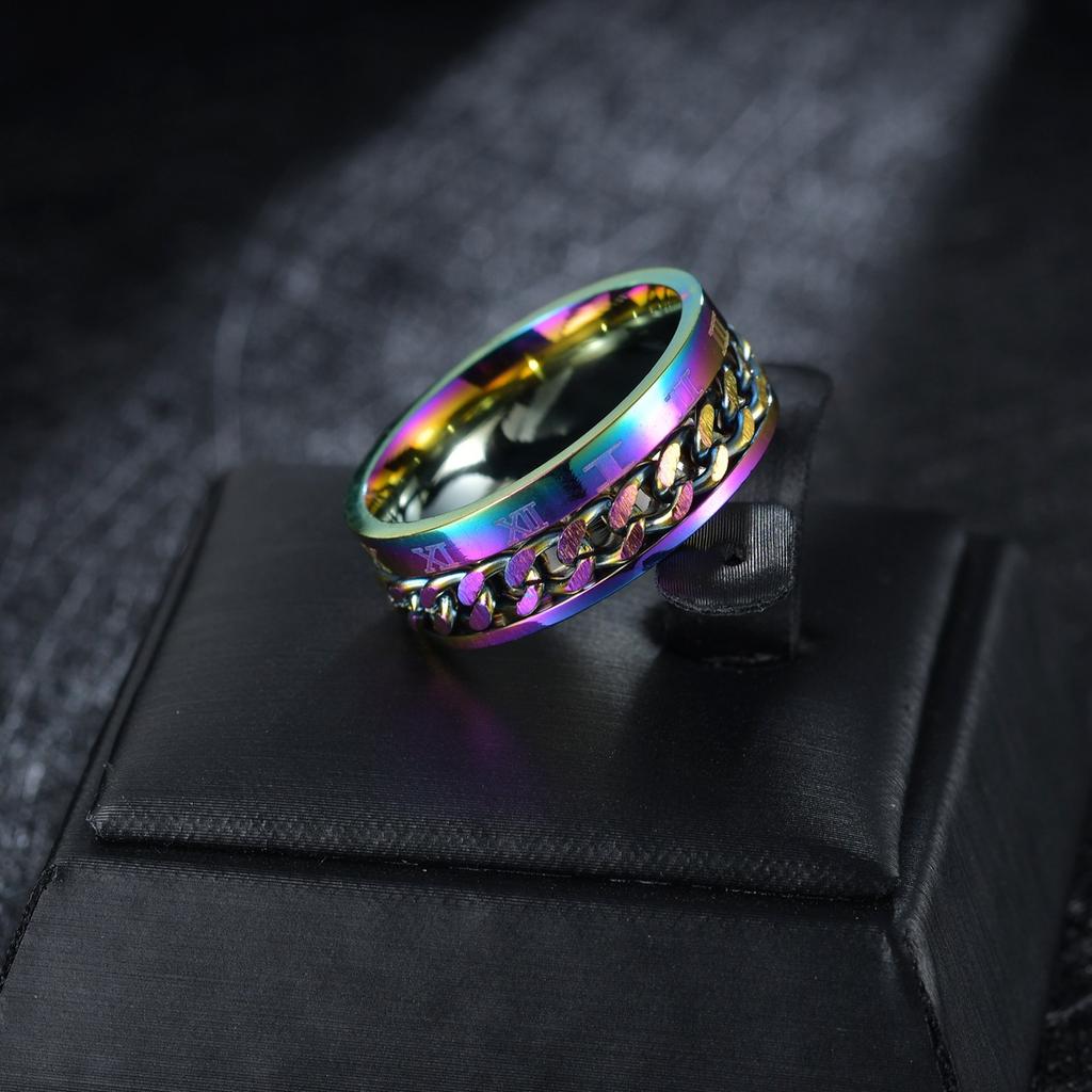 European and American Roman Numeral Ring, Rotatable Chain Ring, Stress-reducing Men's Hand Jewelry