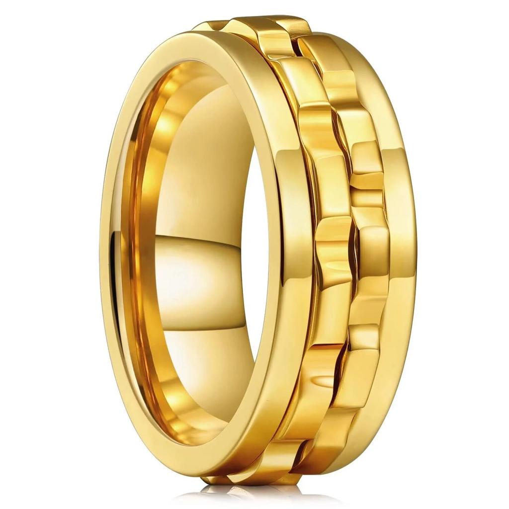 Fashion Punk Style Gear Rotating Anxiety Fidget Ring Titanium Steel Chain Spinner Rings For Men Rock Biker Wedding Party Jewelry