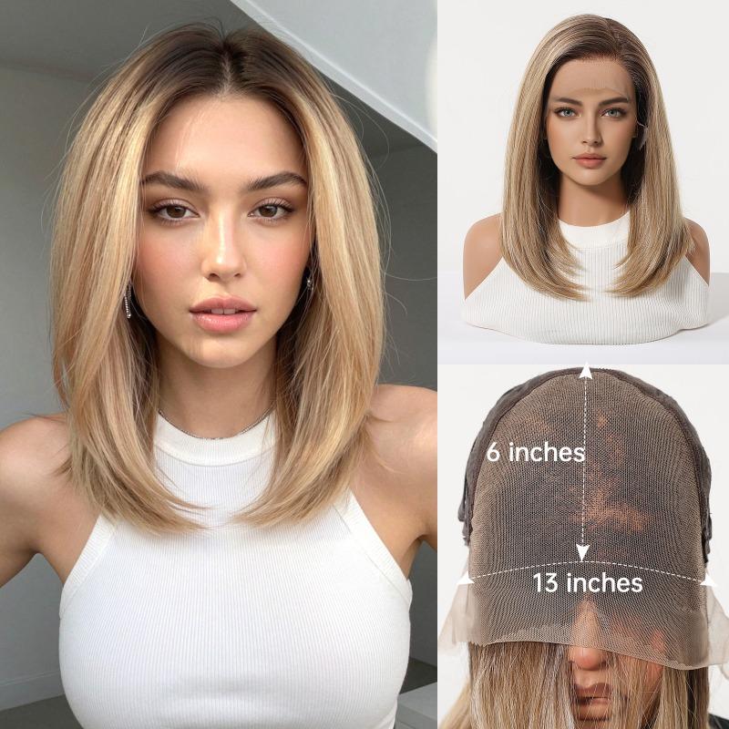 * HD large area lace wig medium black brown long straight hair fashion full hood lace Wig