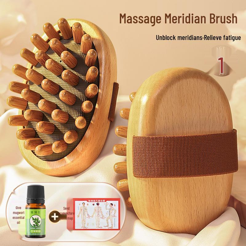 Sandalwood Air-Cushion Meridian Massage Brush for Abdominal and Liver Stimulation