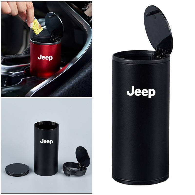 Alloy Car Trash Can Organizer Storage Bag Garbage Bin Ashtray For Jeep Renegade Wrangler Gladiator Grand Cherokee Compass JK JL AKN1