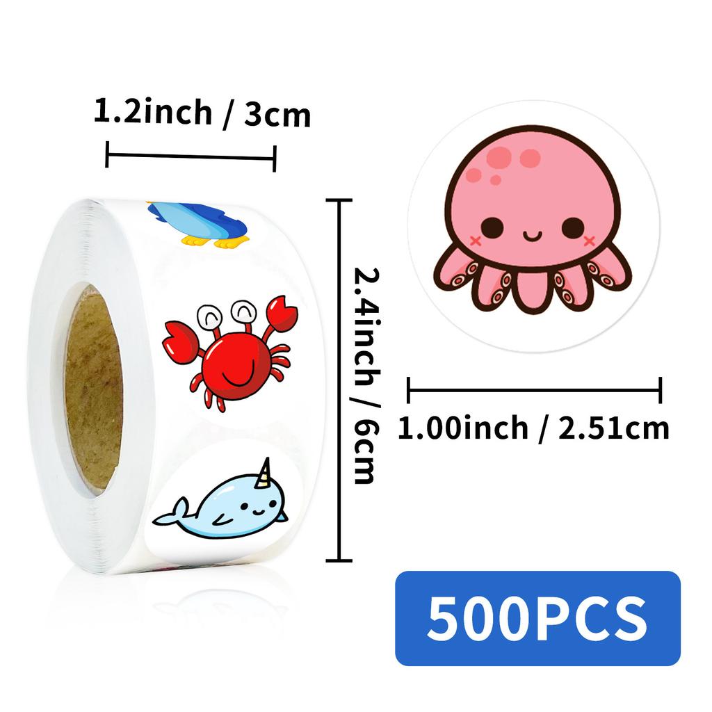 500 Pictures/roll Undersea Creature Graffiti Stickers for Children's Reward Cartoon Stickers