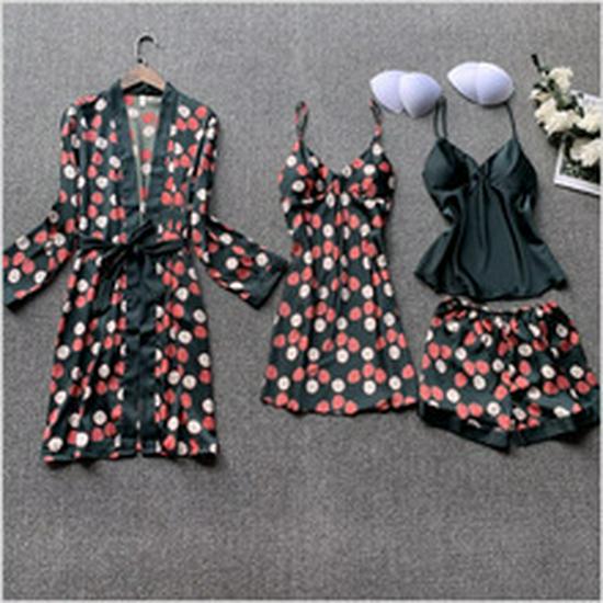 European & American Women's Sexy Lace Pajamas, Plus Size, 4-Piece Set - Homewear & Lingerie