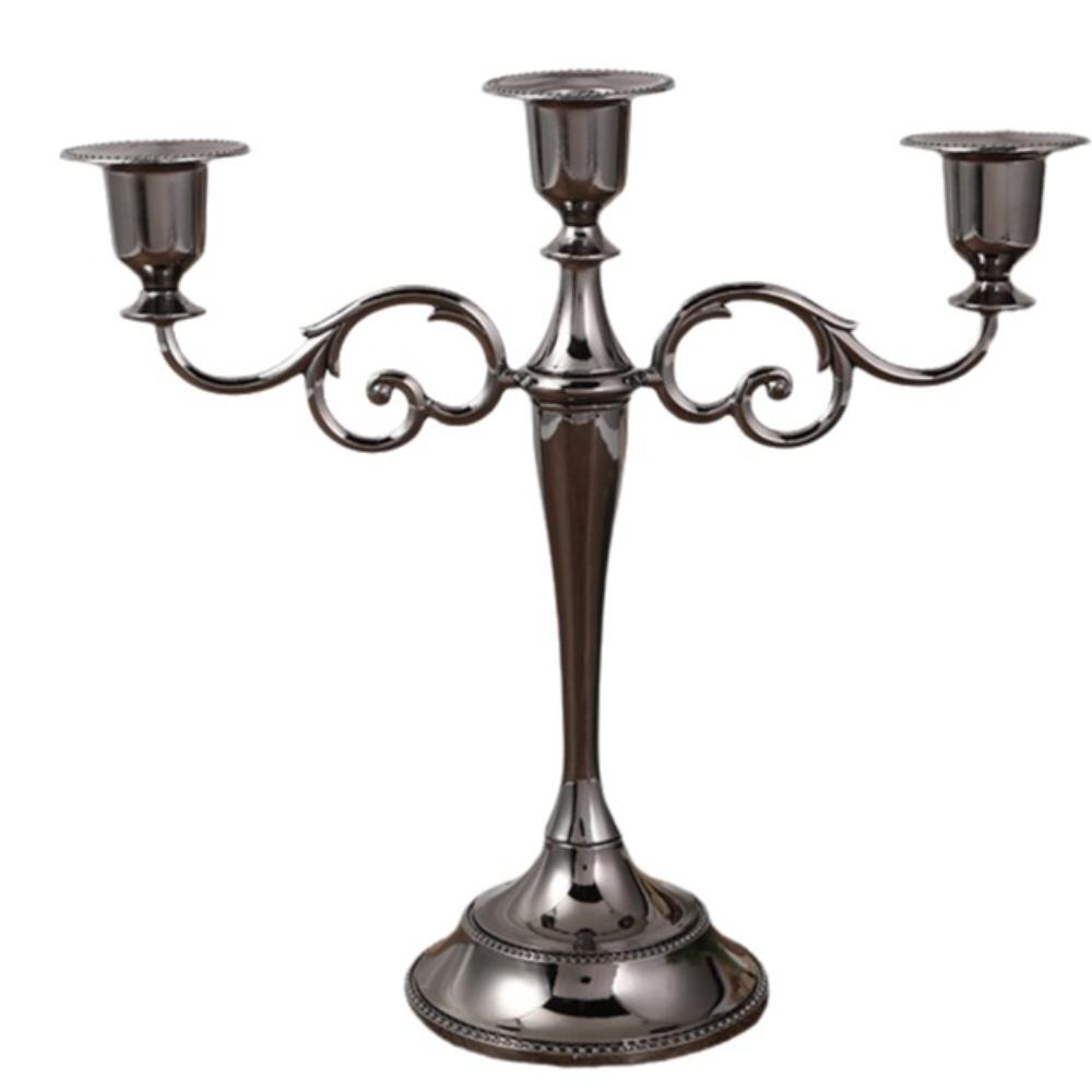 Vintage Metal Candle Holder Elegant Exquisite Design Candlestick Holder High Gloss 3 Arms Candle Holder Dining Tables