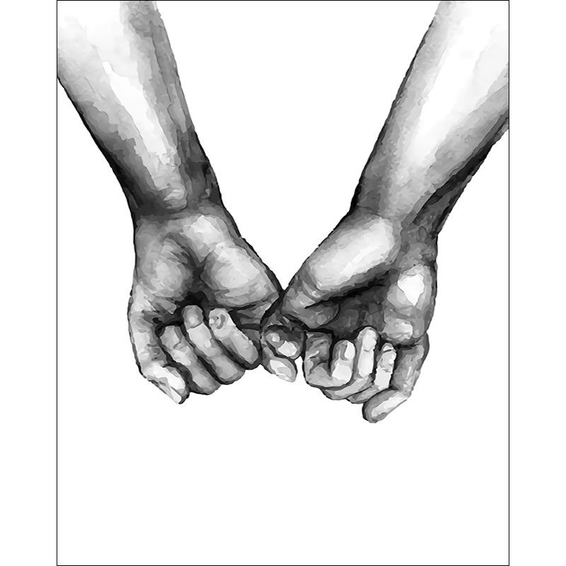 Nordic Grey & White Abstract Holding Hands & Feather Canvas Art for Living Room