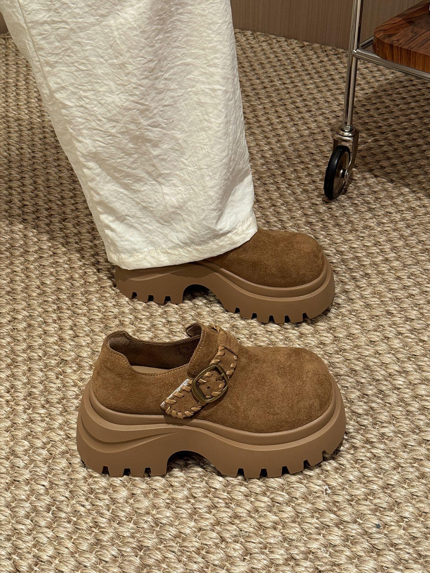 

Zhike~ Boken shoes women s 2025 new autumn super fire woven thick-soled heightening versatile retro loafers shoes 35 хаки