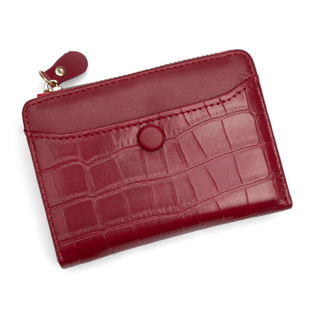Fashion Multi-card Slots Women's Short Wallet Leather Waterproof Coin Purse Solid Color Crocodile Print Card Storage Bag