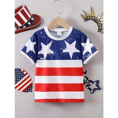Hot Little Boy American Flag Pattern 3d Printed Round Neck Short Sleeve T-shirt Summer