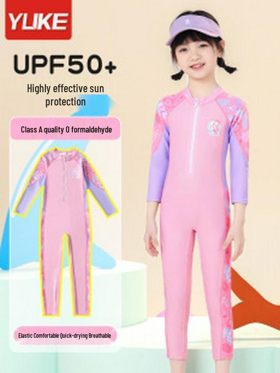 Girl's Long Sleeve Split Swimsuit - Small, Medium, Large, Summer Sunscreen