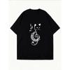 White Oversized T-Shirt With Cat And Music Note Print For Casual Wear