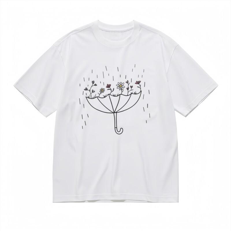 

Women s Trend Breathable Classic T-Shirt Black Line Art Floral Umbrella Design M