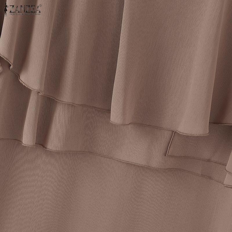 ZANZEA Women Casual Round Neck Loose Ruffles Short Sleeve Blouse