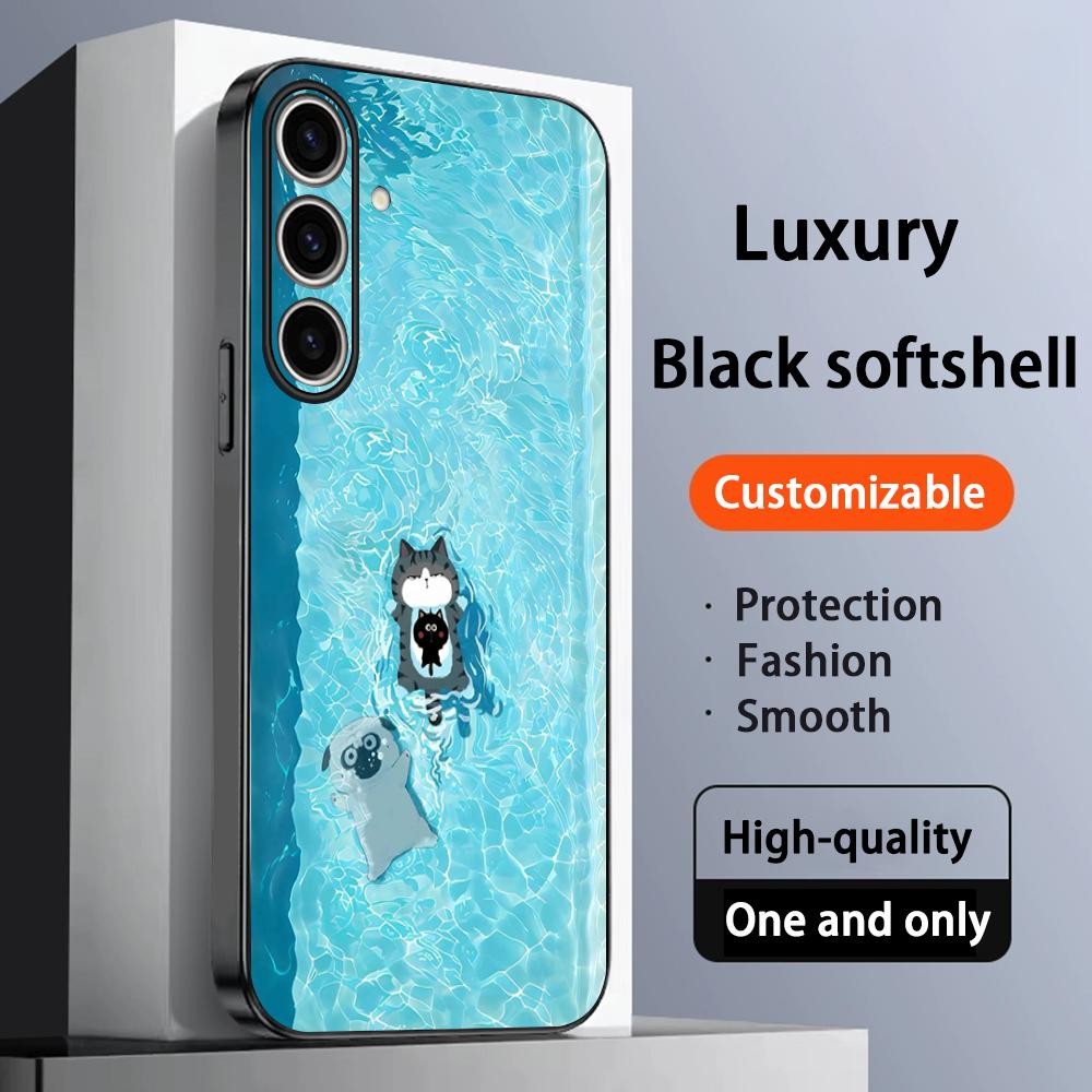 Cat universe cute fashion design ins Phone Case For Samsung Galaxy S25 S24 S23 S22 S21 S20 Plus Ultra Note20 Soft Black
