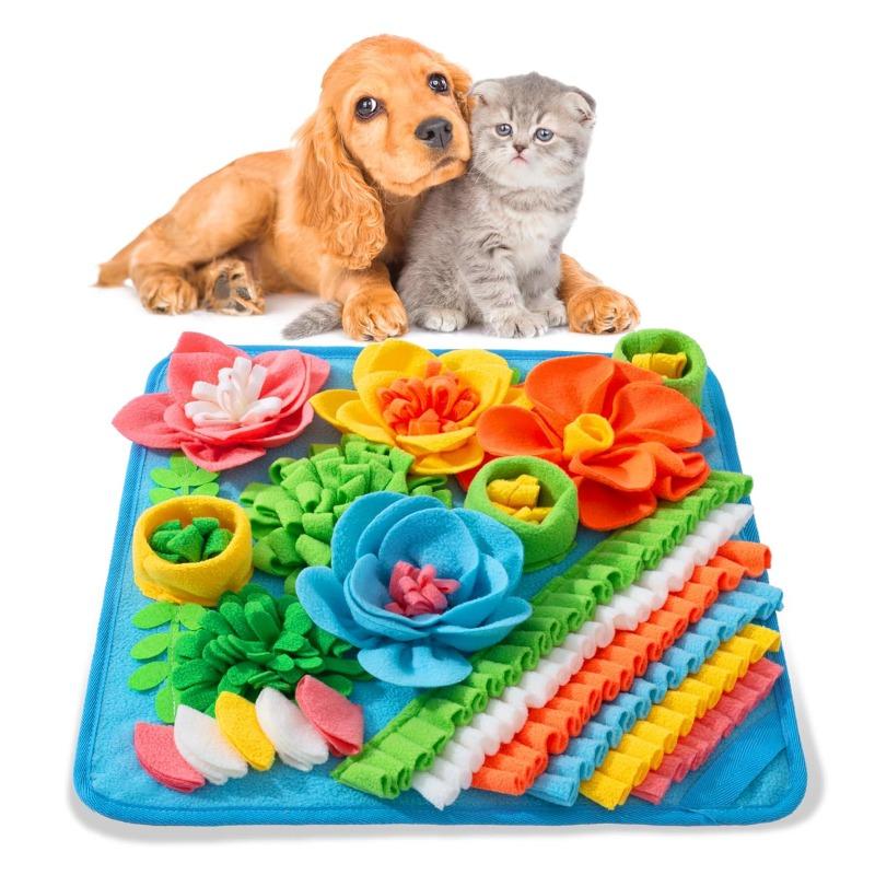 Pet Snuffle Mat Dog Cat Slow Feeding Puzzle Toy Colorful Flower Foraging Blanket Stress Relief Nose Work Smell Training Play Mat for Dogs Cats