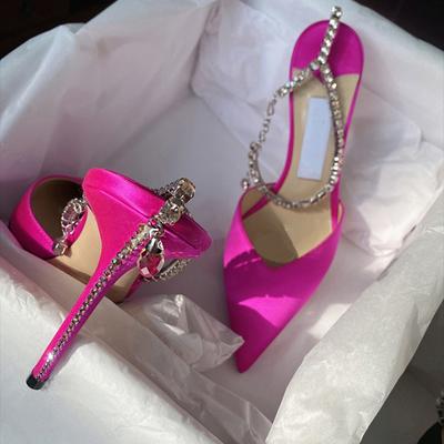 Summer New Rhinestone Sandals Women Pointed Toe High Heels Shoes Women Ankle Strap Ladies Shoes Sexy Sandalias De Las Mujeres