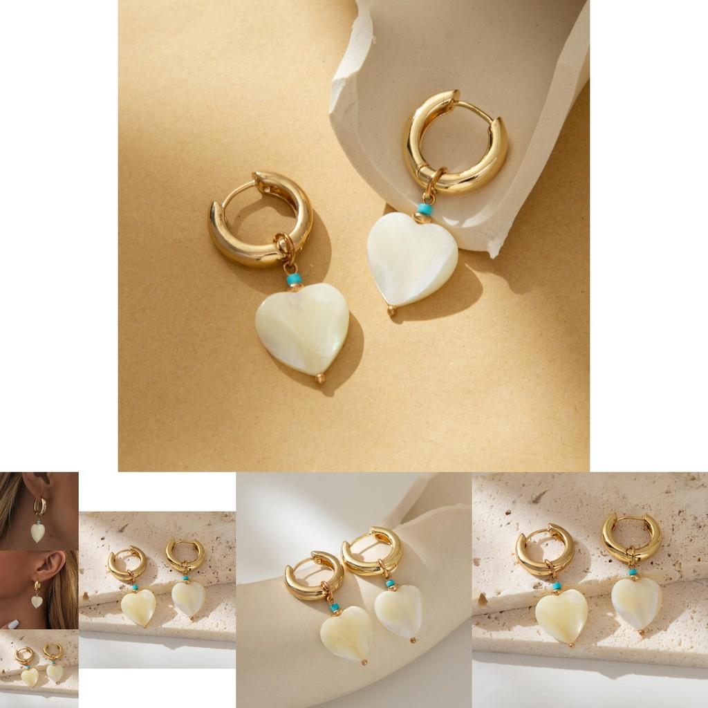 White Heart Pendant Earrings For Women Fashionable Retro Geometric Style
