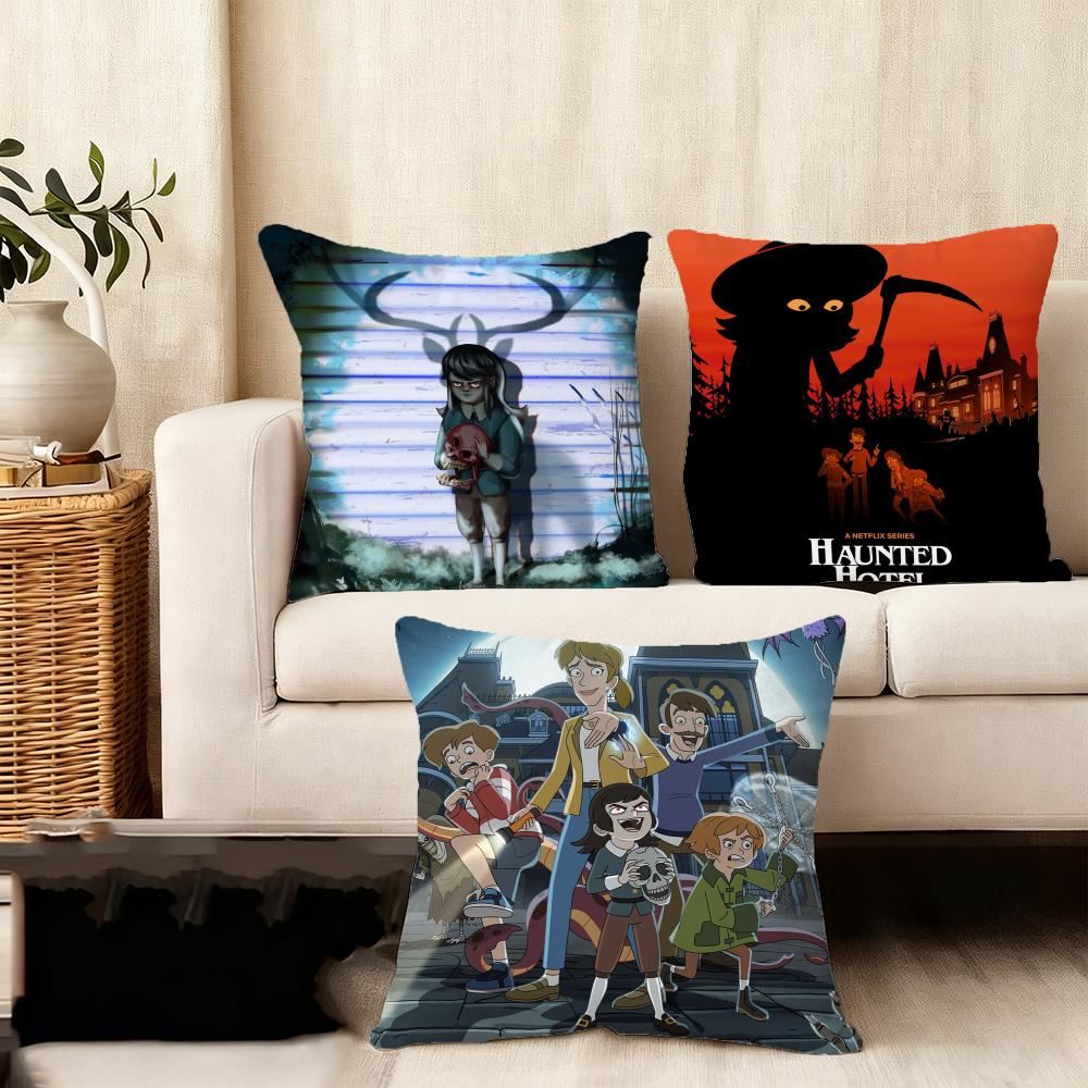 Cushion Cover Silky Short Plush Home Sofa Cushion Cover - Invisible Zipper Home Decoration Haunted-S Hotel